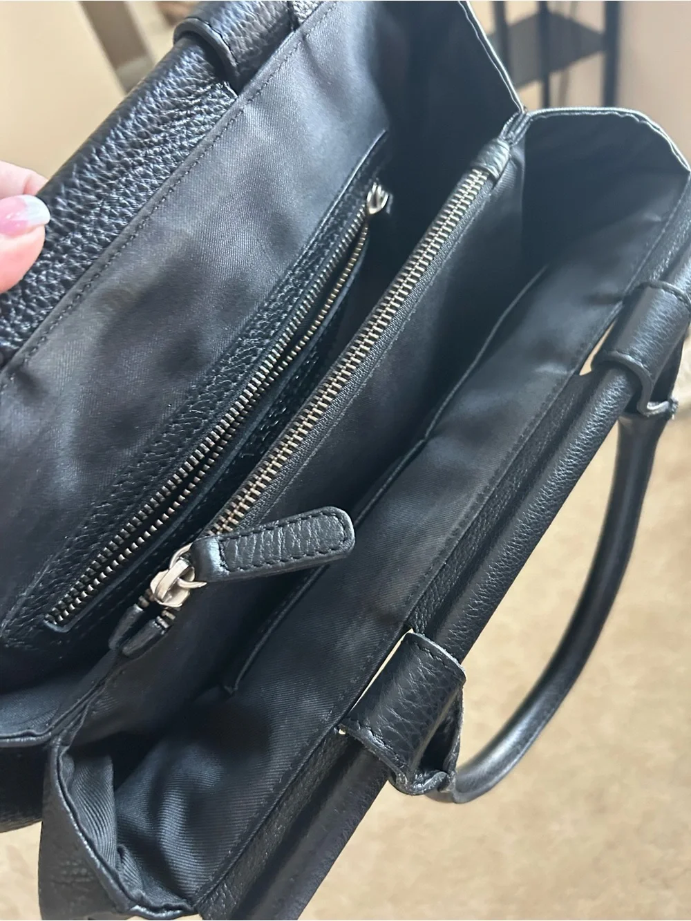 Structured Black Leather Satchel with Polished Hardware